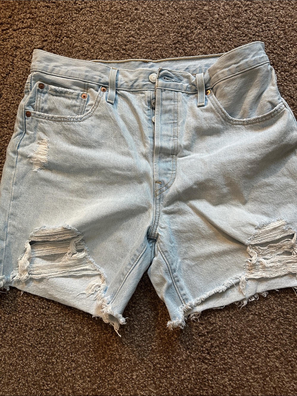 Levi's Mid Thigh Distressed High-Rise Denim Shorts, Size 32